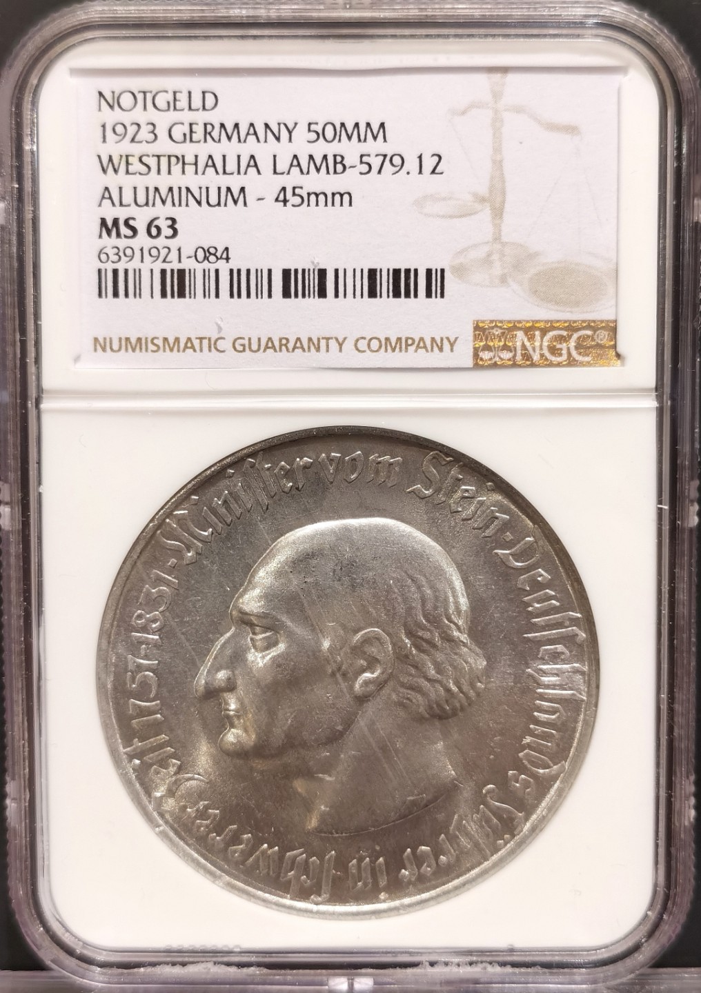 兔年首拍——博洋堂世界钱币拍卖第014期（全场包邮） NGC MS63 德国德紧时期1923年威斯特伐利亚马币5千万马克大铝币
