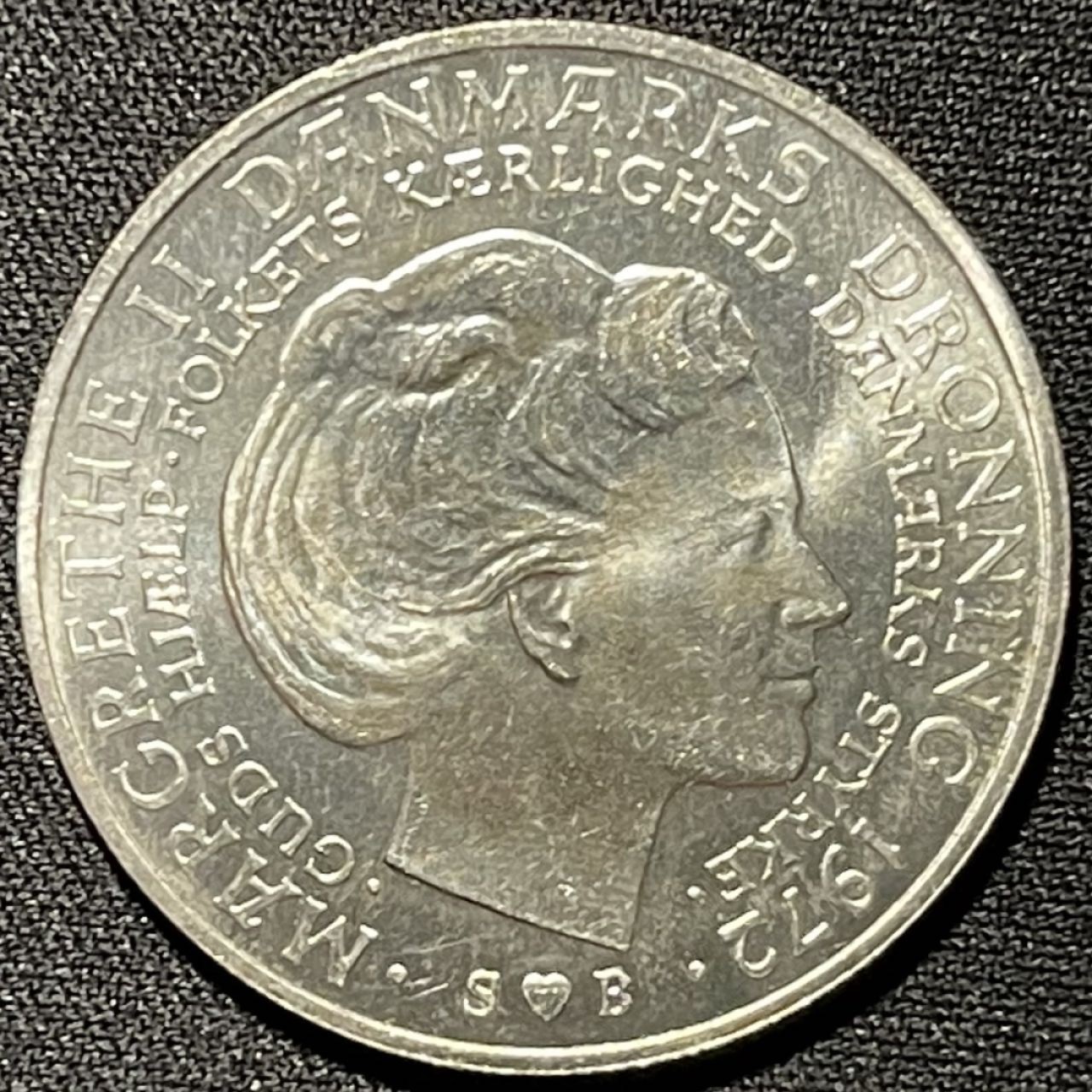 紫瑗钱币——第251期拍卖 丹麦 1972年 玛格丽特女王登基 10克朗 20.4克 0.8银 UNC