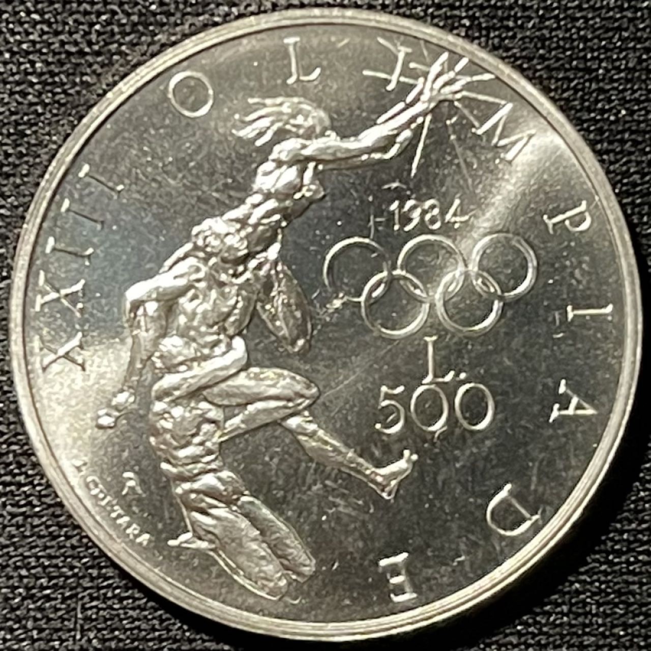 紫瑗钱币——第267期拍卖 圣马力诺 1984年 洛杉矶奥运会 五环 500里拉 11克 0.835银 UNC