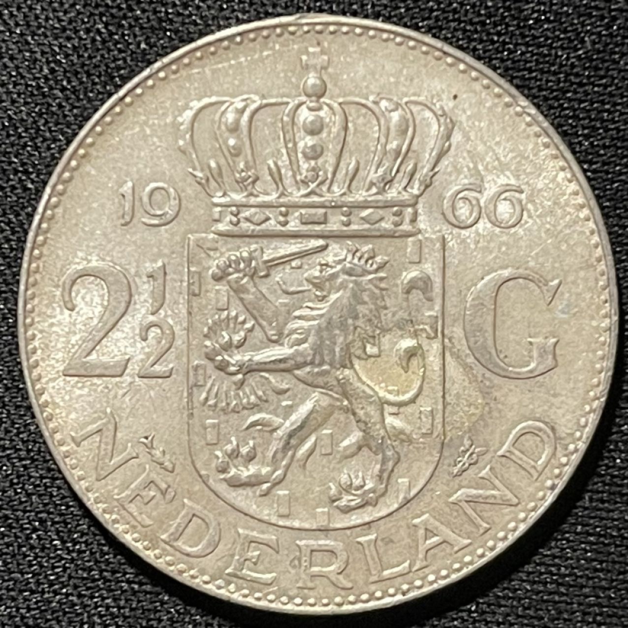 紫瑗钱币——第264期拍卖 荷兰 1966年 朱丽安娜 2.5盾 15克 0.72银 UNC