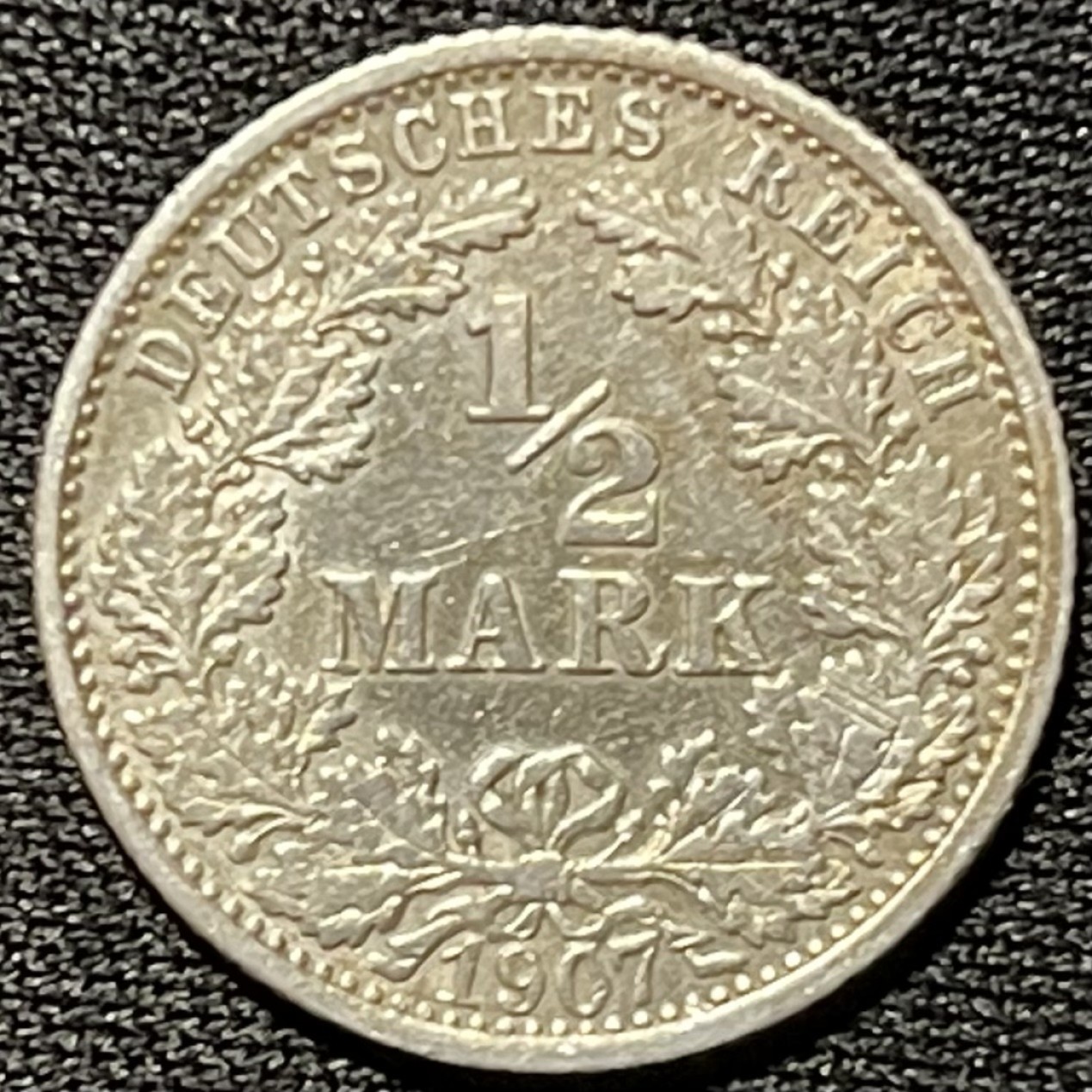 紫瑗钱币——第324期拍卖 德国 1907年 F版 第二帝国 1/2马克 银币 2.77克 0.9银