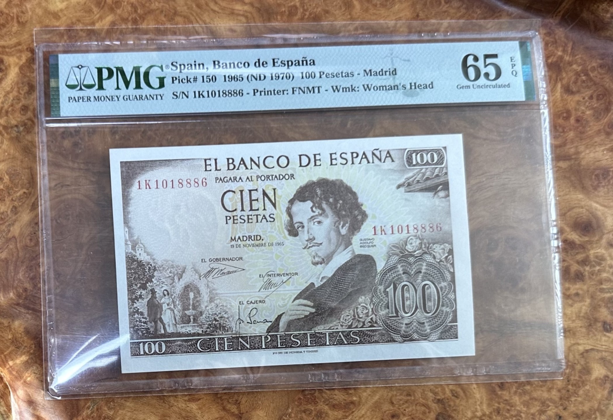 Chase Auction 第16期 - - 外钞、民国钞和一版人民币混合场！ 1965年西班牙100比塞塔，PMG65分！倒置号！