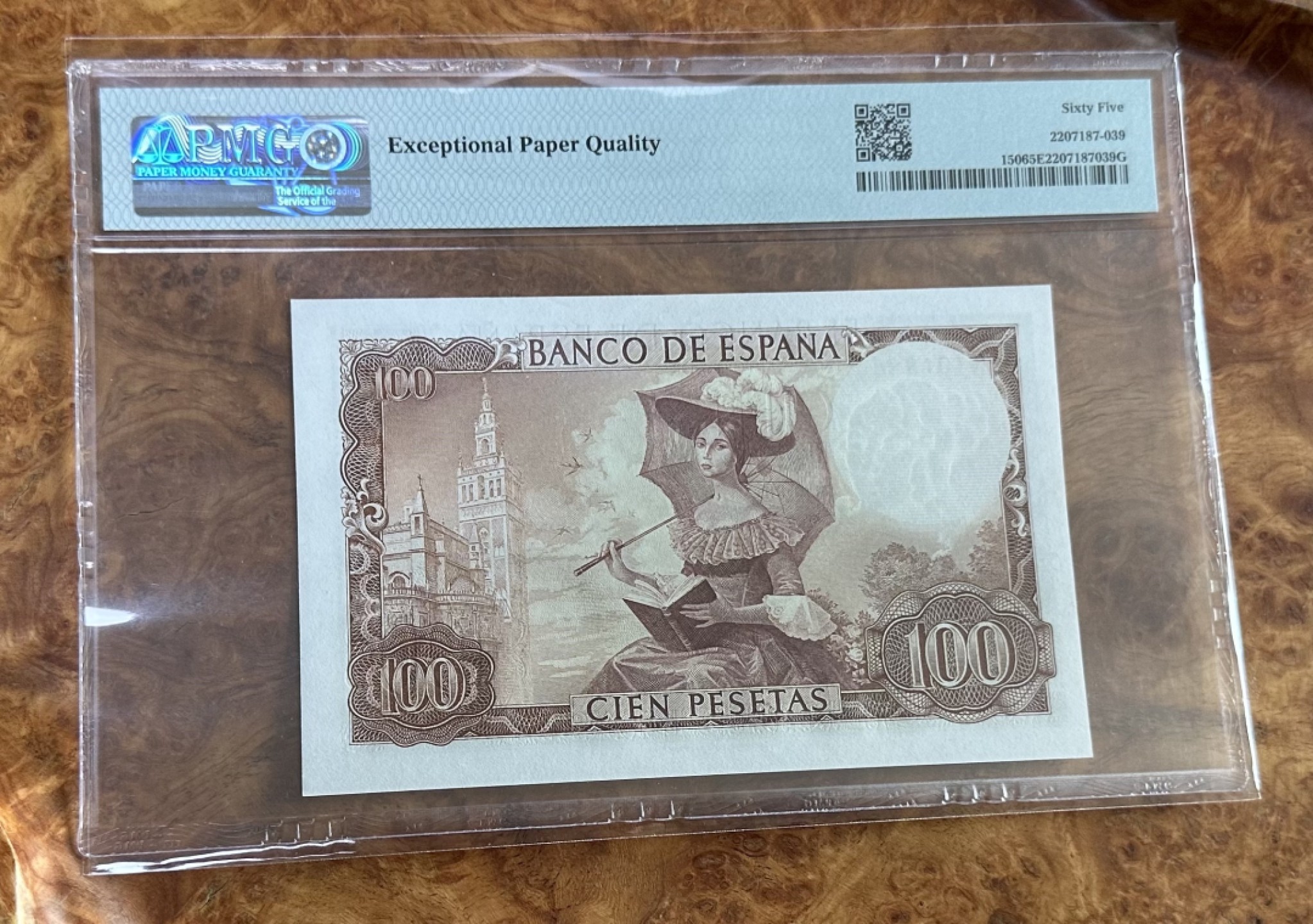 Chase Auction 第16期 - - 外钞、民国钞和一版人民币混合场！ 1965年西班牙100比塞塔，PMG65分！倒置号！