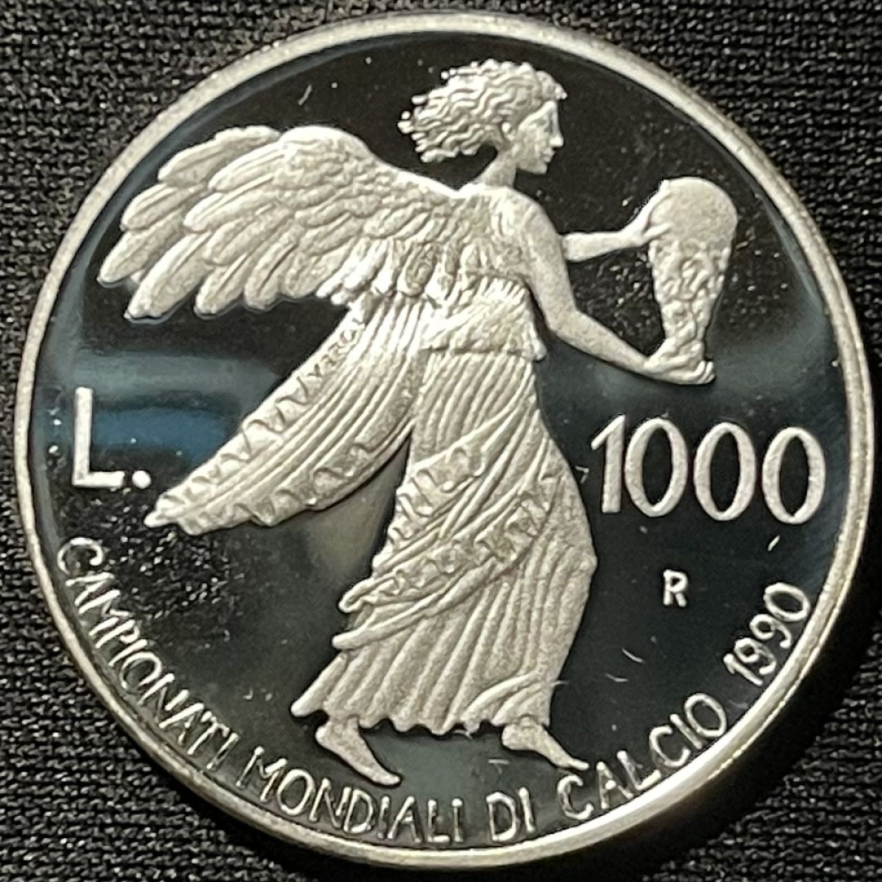 紫瑗钱币——第267期拍卖 圣马力诺 1990年 意大利世界杯 1000里拉 14.6克 0.835银 精制