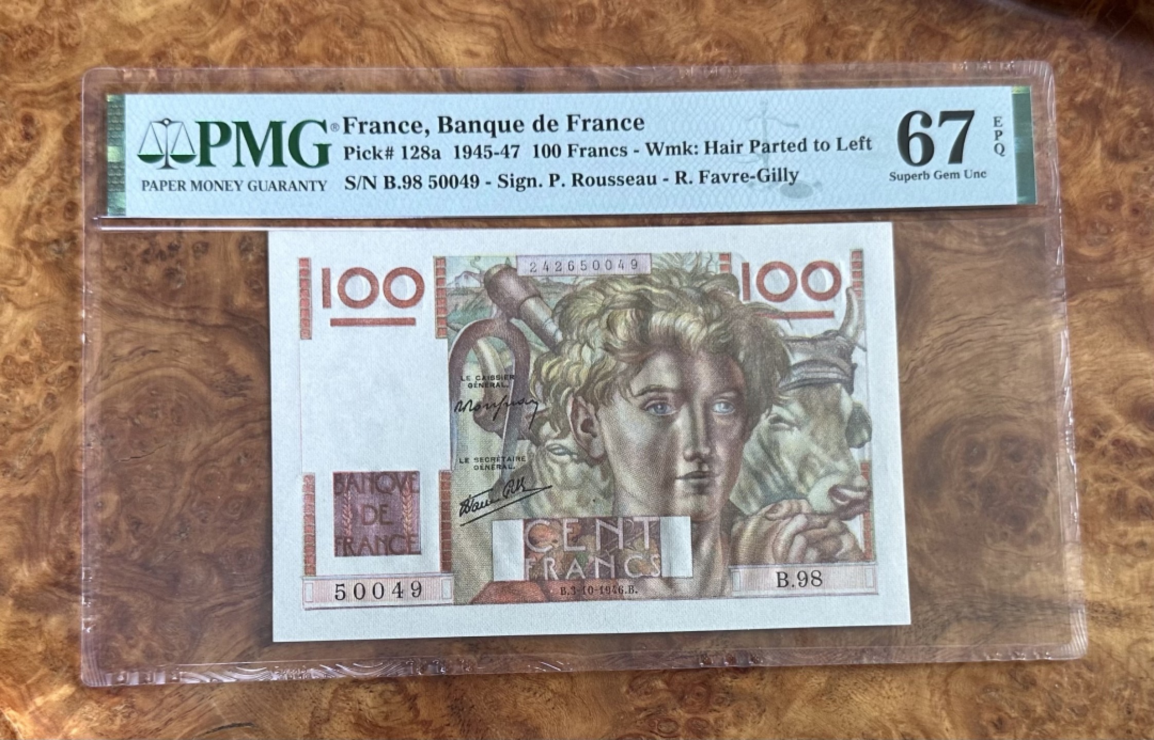 Chase Auction 第16期 - - 外钞、民国钞和一版人民币混合场！ 1945年法国100法郎，PMG67分！