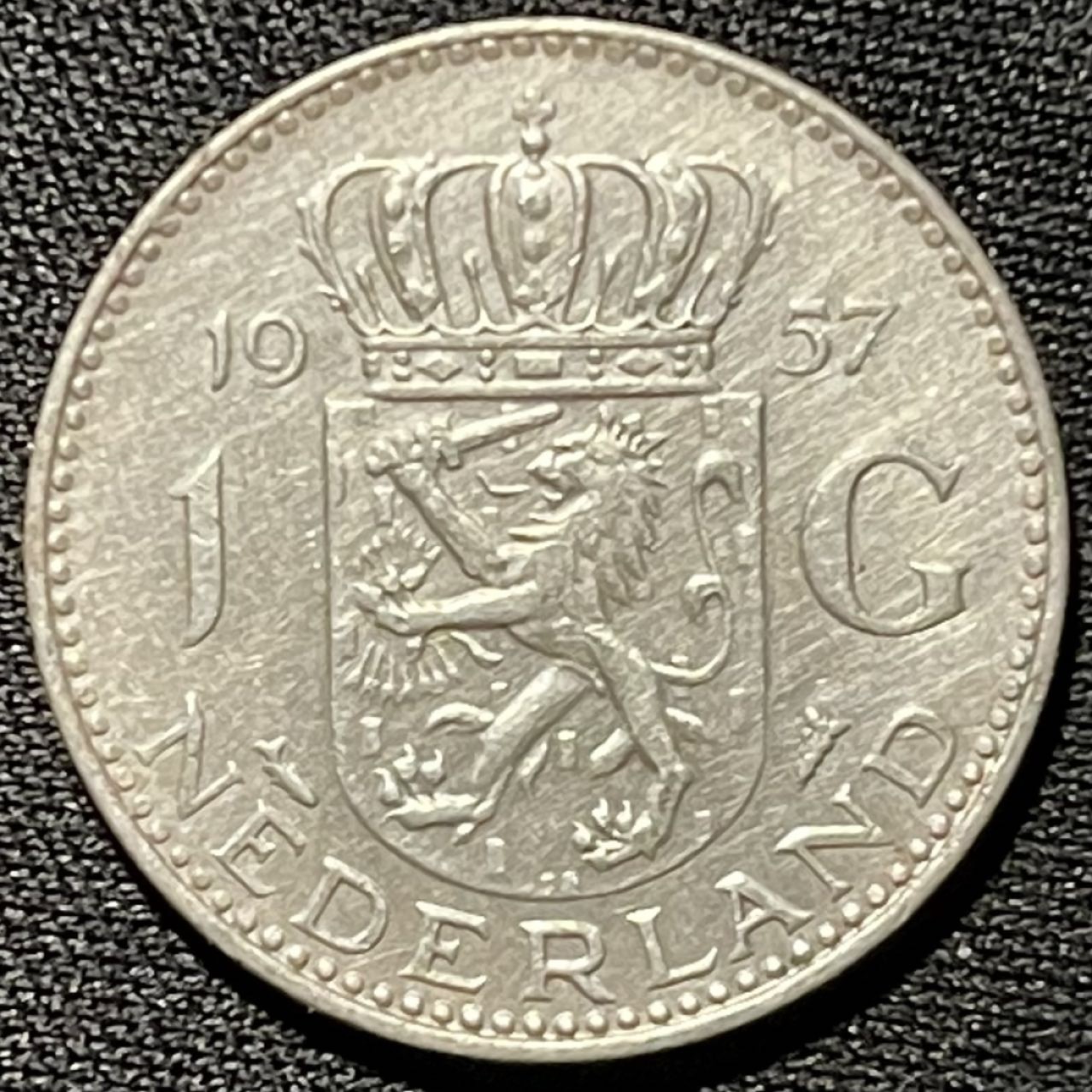 紫瑗钱币——第264期拍卖 荷兰 1957年 朱丽安娜 1盾 6.5克 0.72银