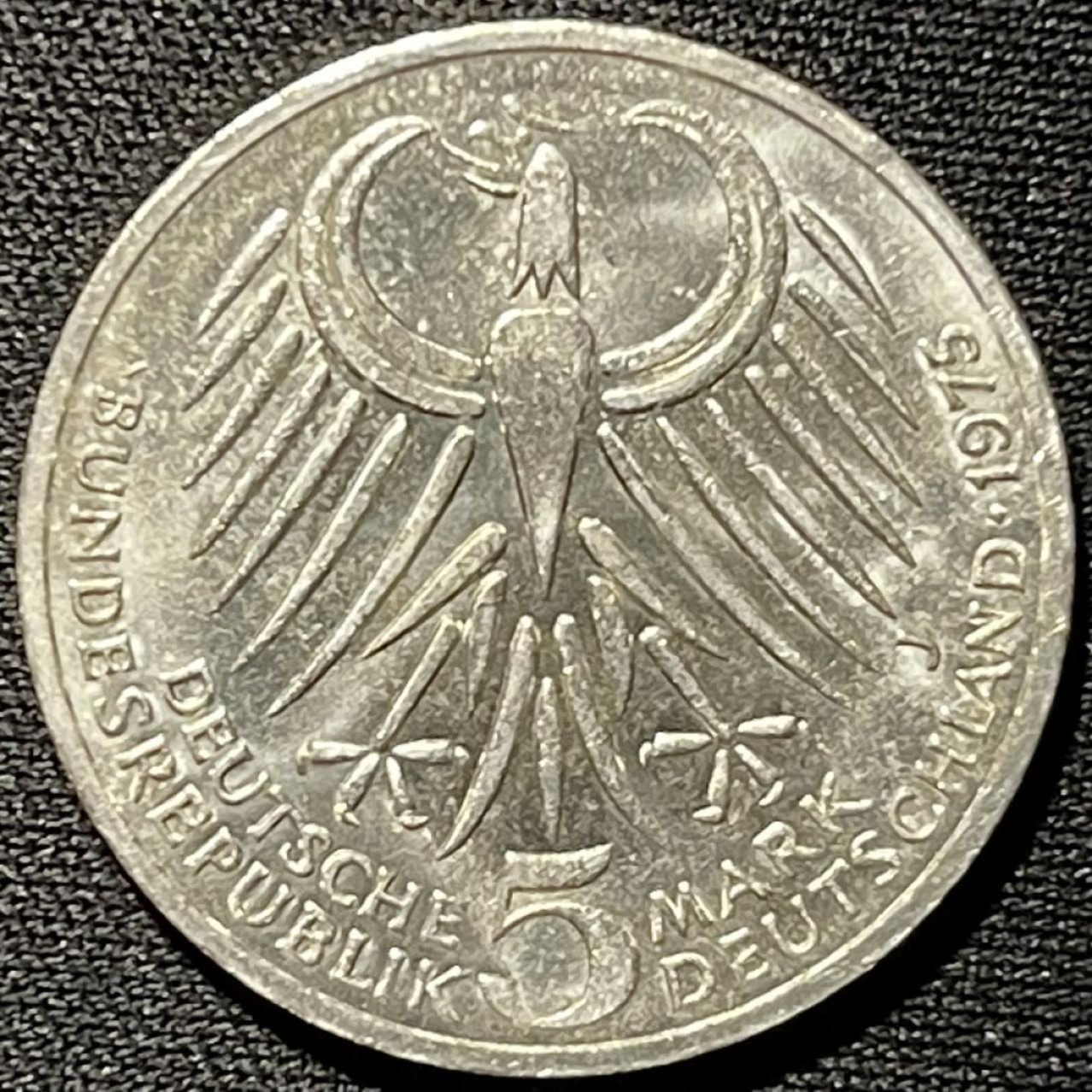 紫瑗钱币——第264期拍卖 联邦德国 1975年 J厂 艾伯特逝50世周年 5马克 11.2克 0.625银 UNC