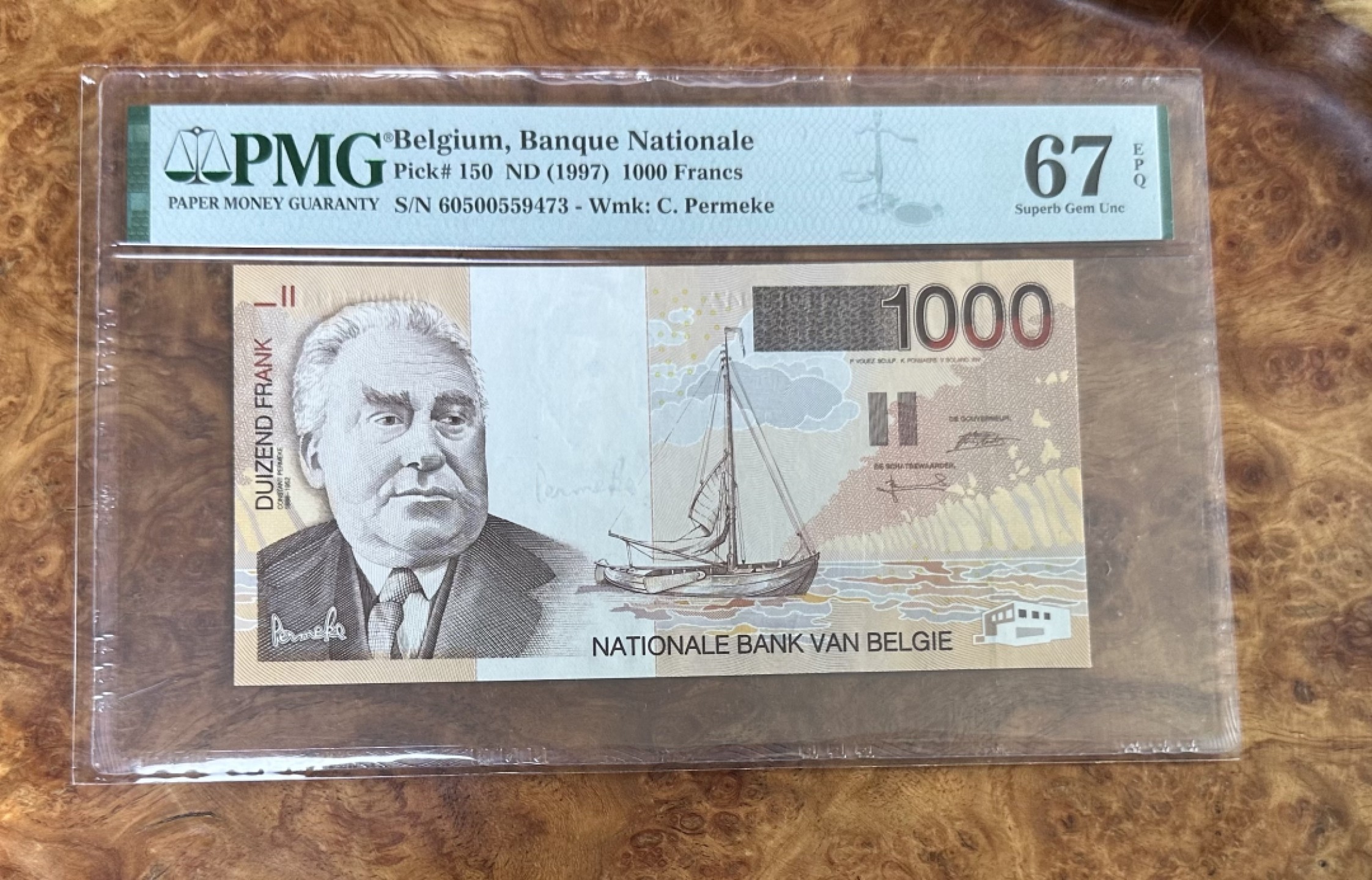 Chase Auction 第16期 - - 外钞、民国钞和一版人民币混合场！ 1997年比利时1000法郎，PMG67分！