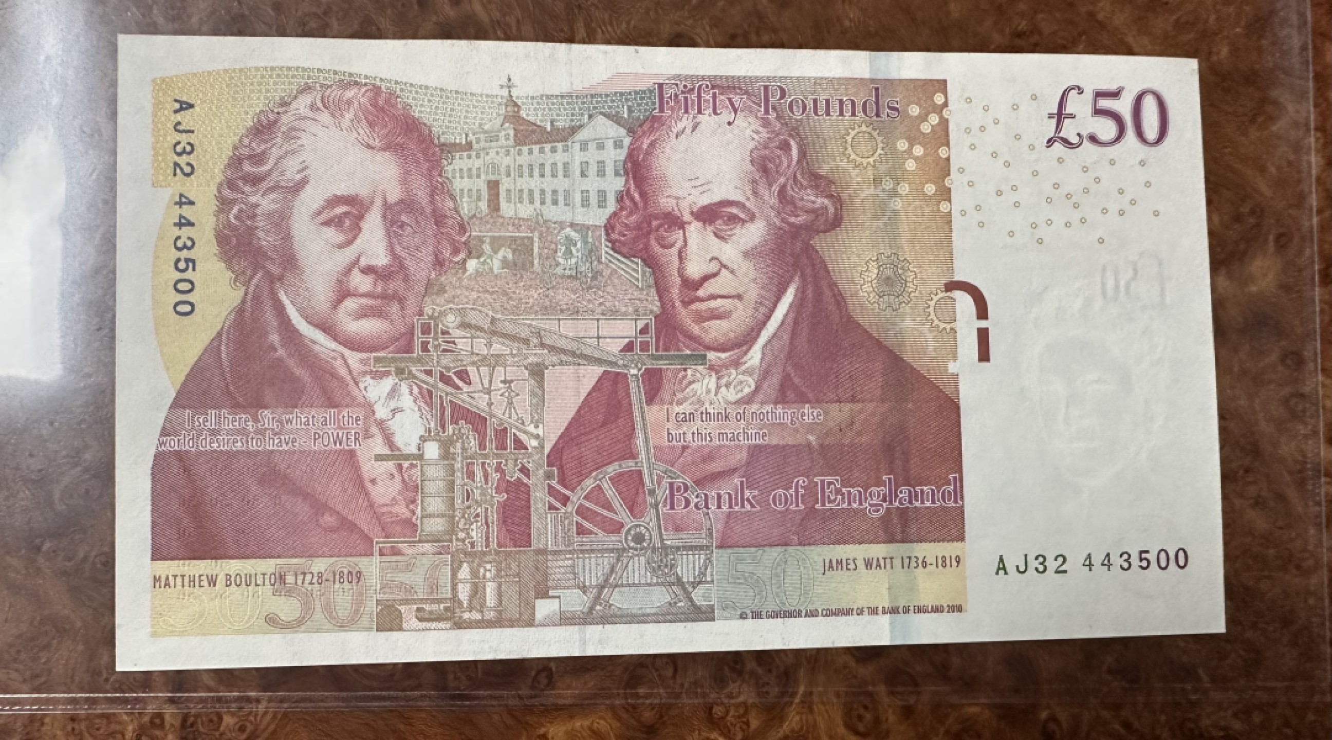 Chase Auction 第16期 - - 外钞、民国钞和一版人民币混合场！ 英国E序列50镑，品相如图！AU—UNC-！