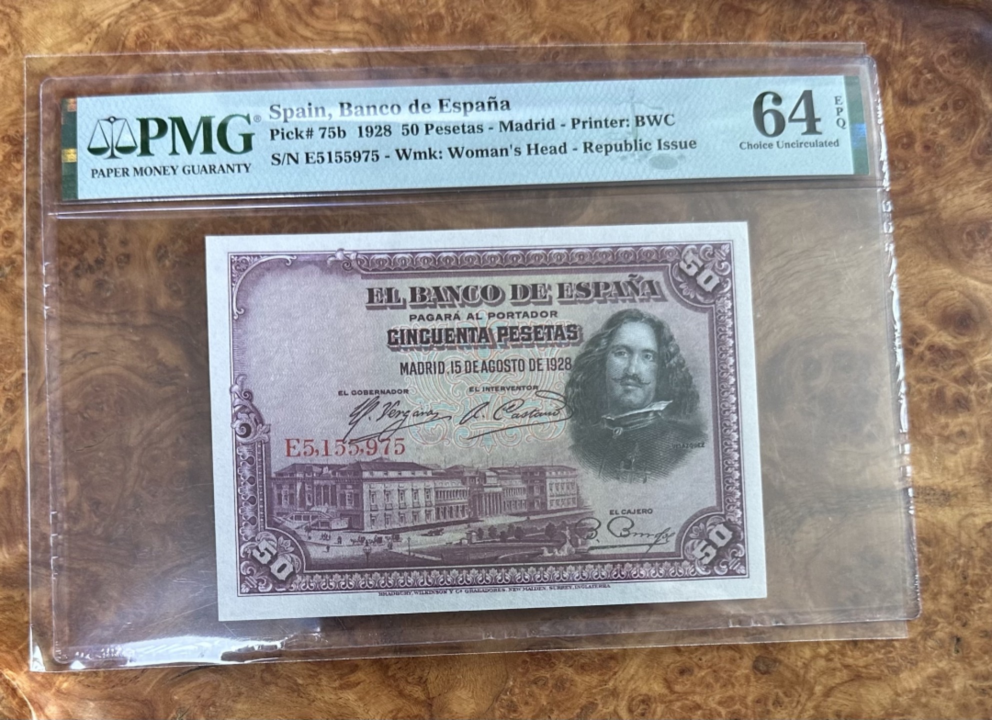 Chase Auction 第16期 - - 外钞、民国钞和一版人民币混合场！ 1928年西班牙50比塞塔，PMG64e！