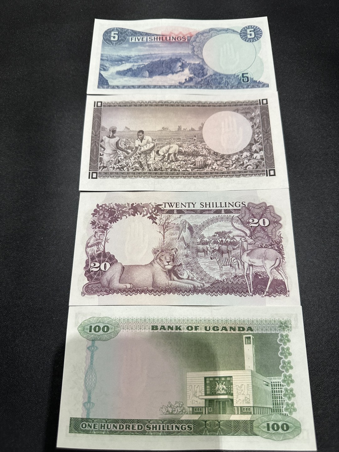 《外钞收藏家》第二百三十七期 乌干达20-100一套4张 全新UNC 100和5面额有轻微潮