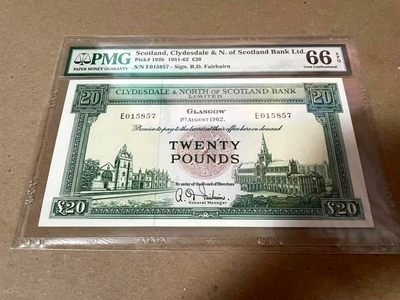 【Blue Auction】✨世界纸币精拍第286期  - 【仅1张更高分】苏格兰 1962年20镑 次高值 PMG66EPQ 高分少见