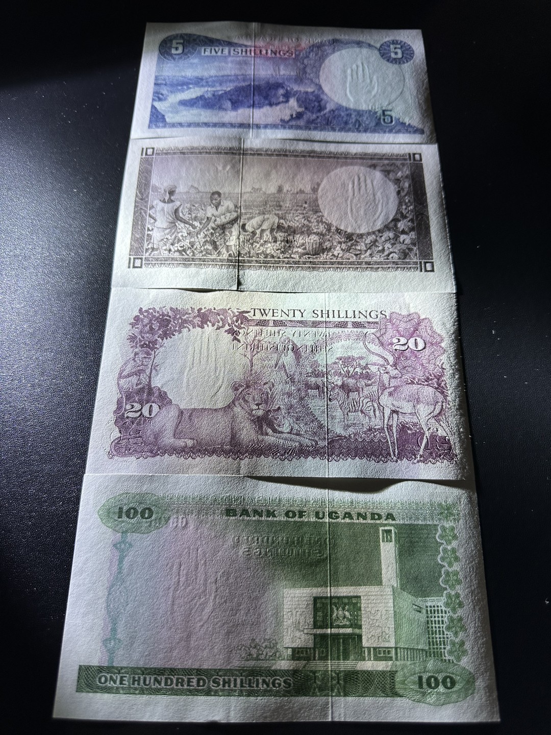 《外钞收藏家》第二百三十七期 乌干达20-100一套4张 全新UNC 100和5面额有轻微潮