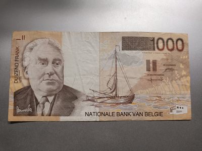 【专场20230204】西风东渐第VIII期——欧洲纸币专场（已更新） - 【拍品004】比利时1997版1000法郎流通品相444豹子号