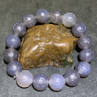 天然舍利灰色玛瑙雕刻回纹珠（云纹珠）手串一条， - 天然舍利灰色玛瑙雕刻回纹珠（云纹珠）手串一条，