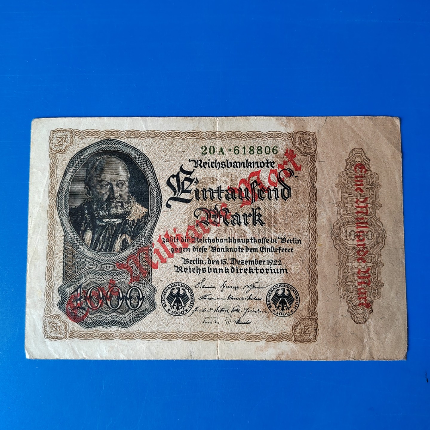 王之爱好～外国纸币 1922年，1000马克加盖一千万马克，德国纸币