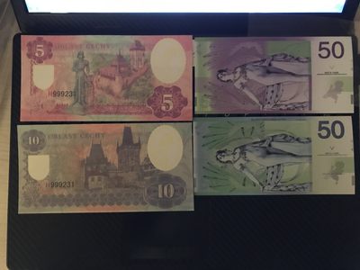 缤纷诚信拍633期 荷兰，波西米亚豪放测试钞两对四张，号码随机发