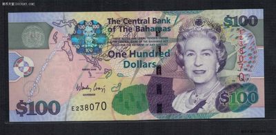巴哈马2009年100元 无4 美洲币 实物图 UNC - 巴哈马2009年100元 无4 美洲币 实物图 UNC