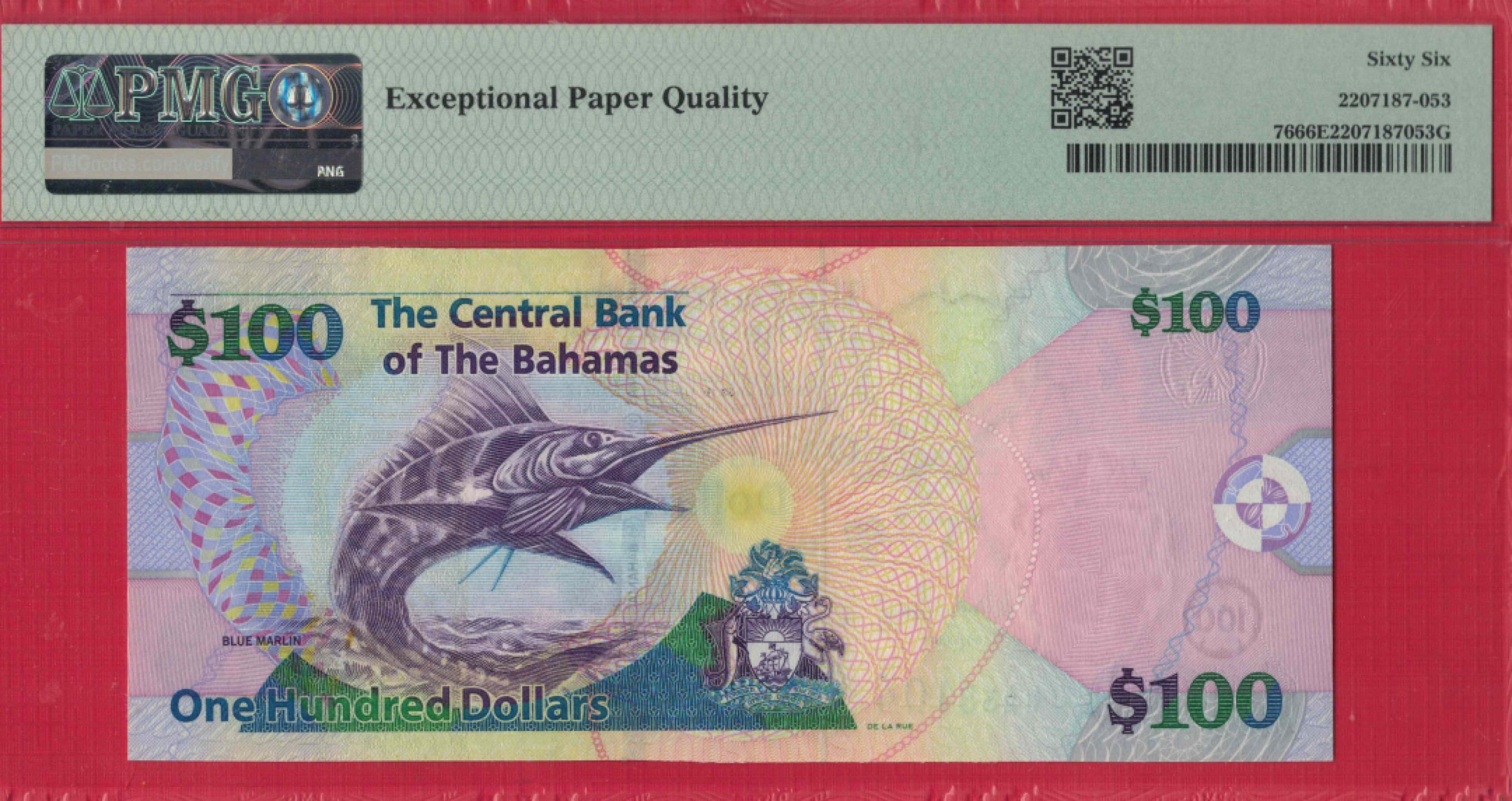 巴哈马2009年100元 P-76 美洲币 实物图 UNC