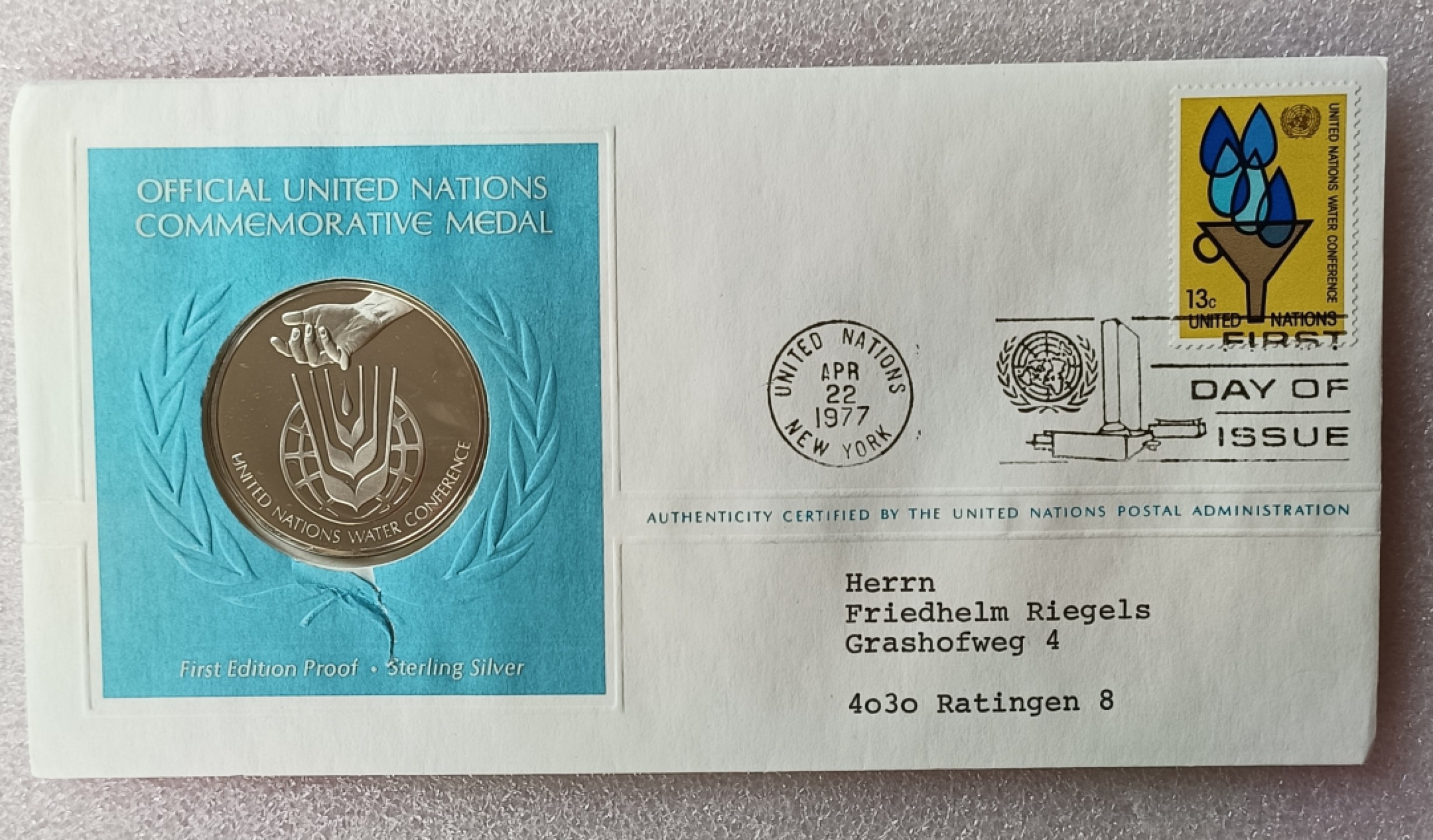 瓶子🏺第78期拍卖会 联合国1977年发行粮食日银质章原封（1盎司）