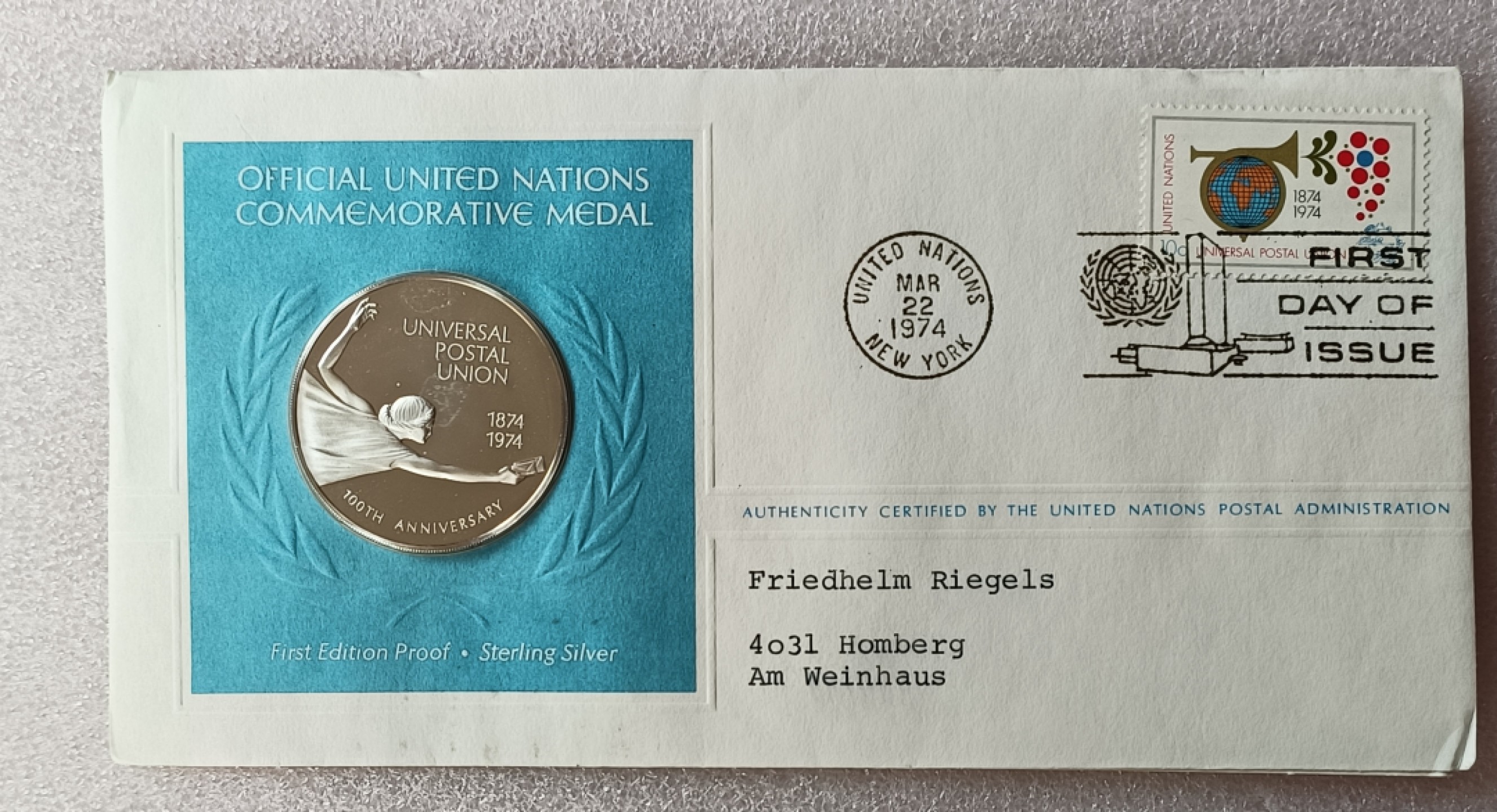 瓶子🏺第78期拍卖会 联合国1974年发行银质章原封（1盎司）