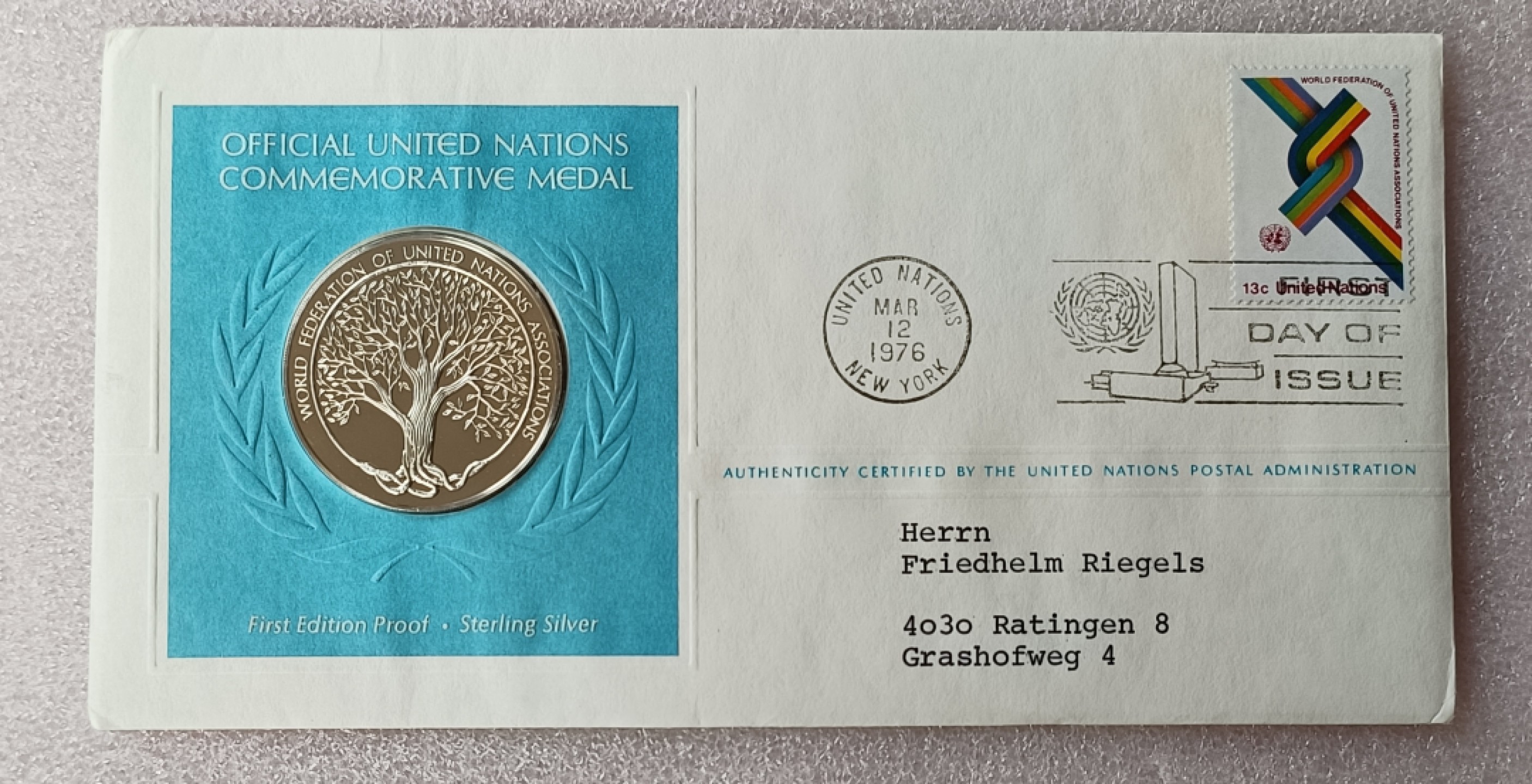 瓶子🏺第78期拍卖会 联合国1976年发行树木银质章原封（1盎司）