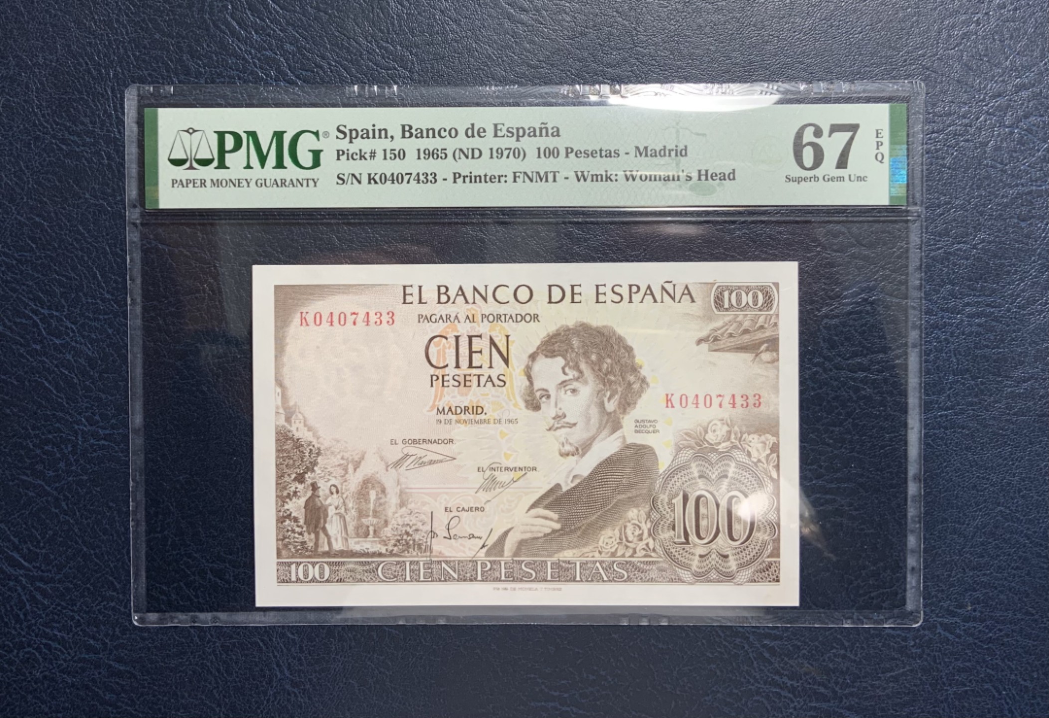 收藏联盟Quantum Auction 第231期拍卖 已更新 西班牙1974年100比塞塔 PMG67 名画《撑阳伞的美妇人》