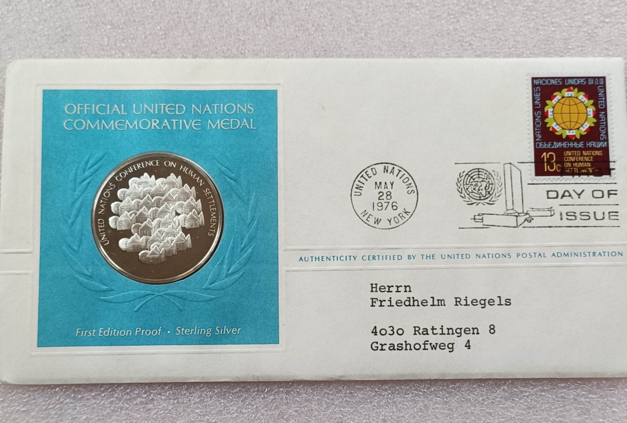 瓶子🏺第78期拍卖会 联合国1976年发行原始民宿银质章原封（1盎司）