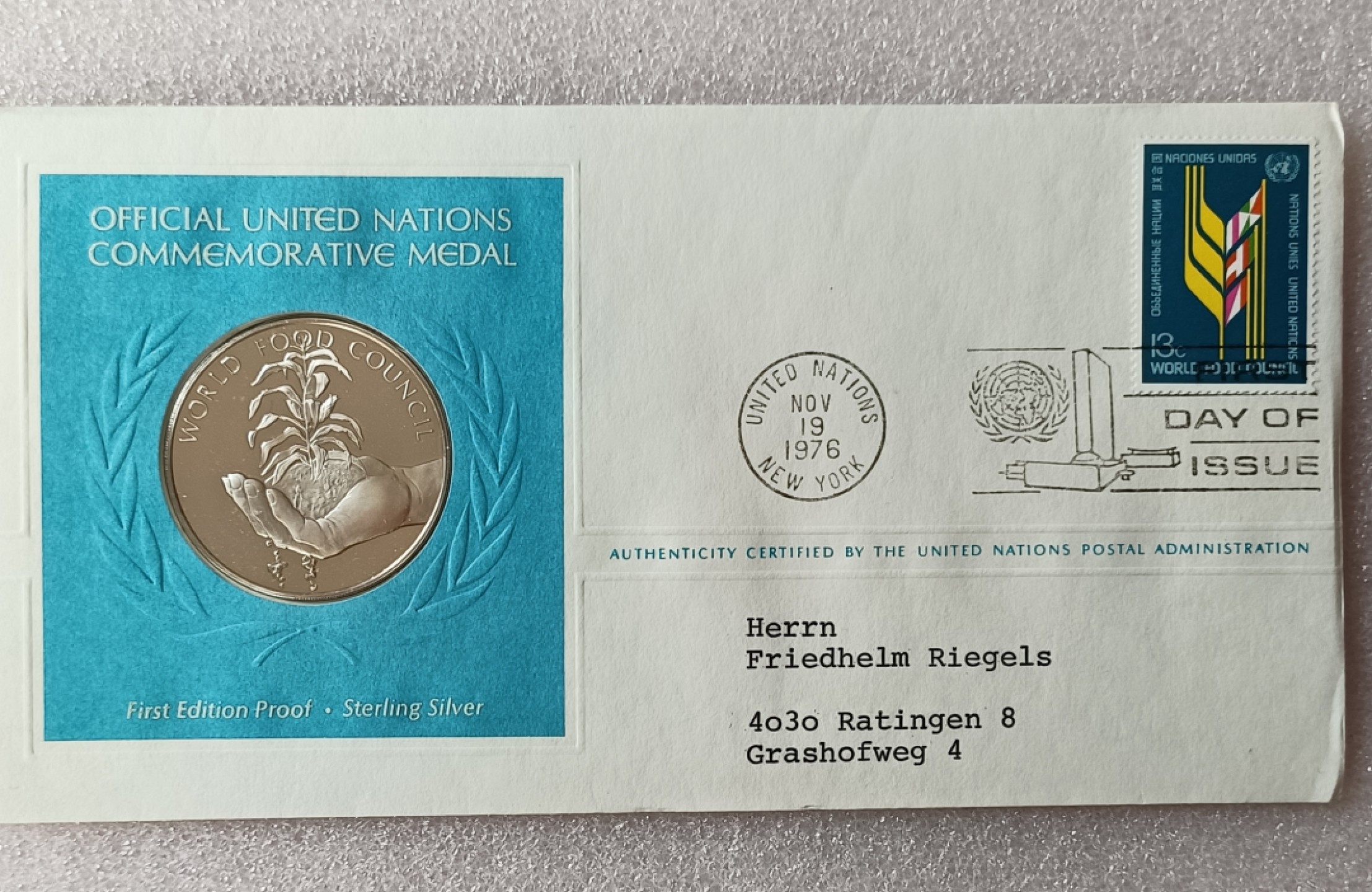 瓶子🏺第78期拍卖会 联合国1976年发行农耕银质章原封（1盎司）