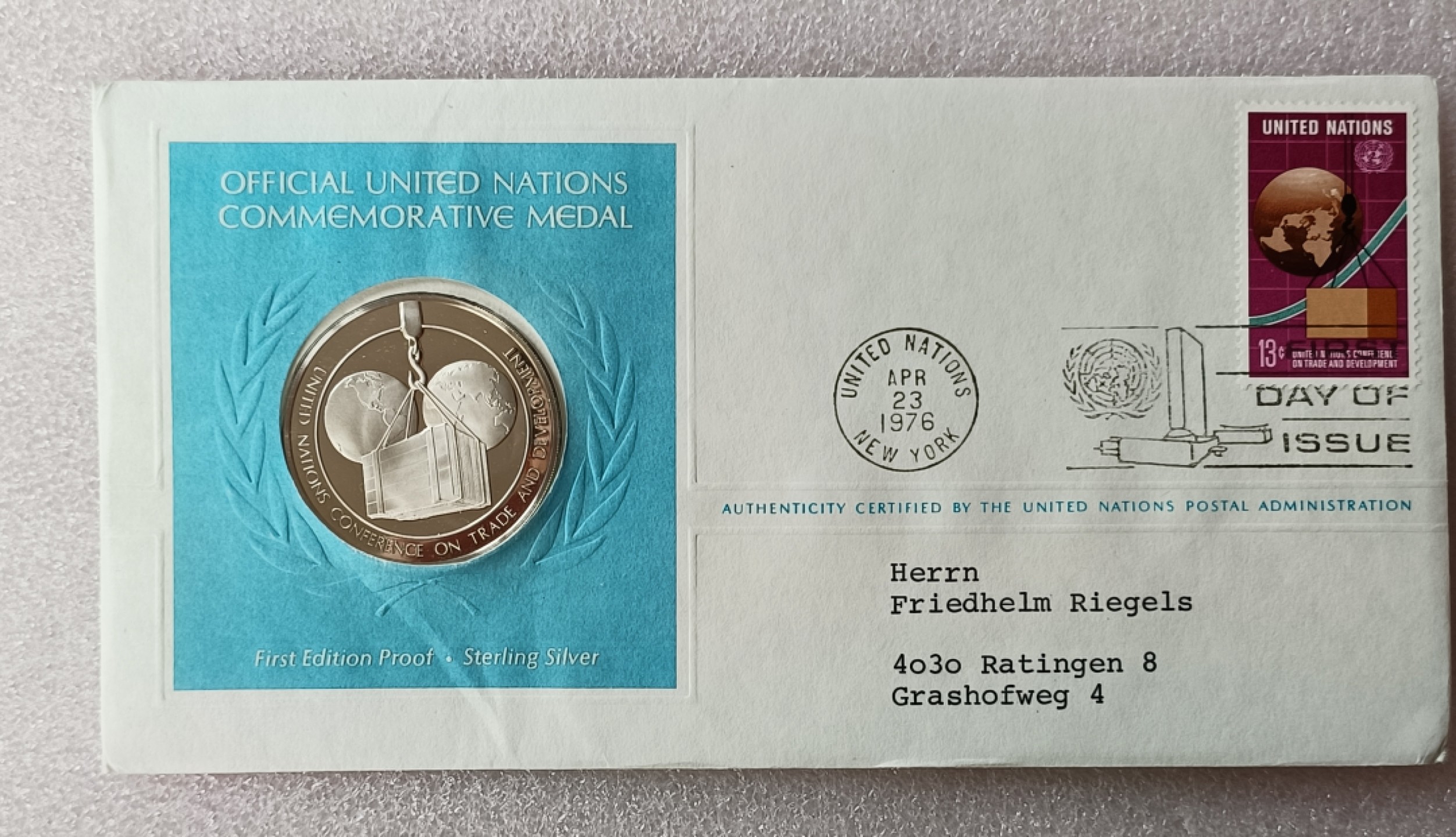 瓶子🏺第78期拍卖会 联合国1976年发行贸易银质章原封（1盎司）
