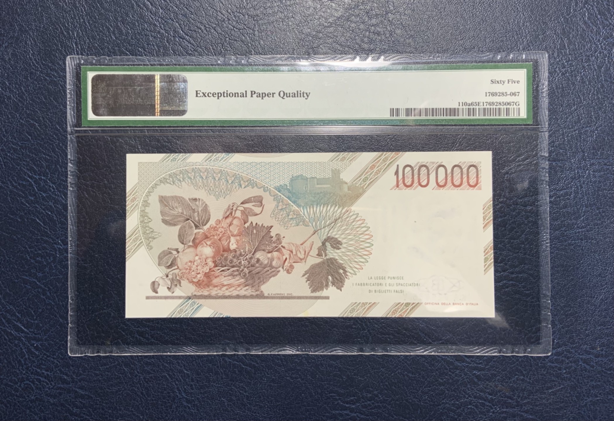 收藏联盟Quantum Auction 第231期拍卖 已更新 意大利1983年100000里拉 初版 PMG65 画家拉瓦乔的名画《水果篮》双面雕刻 三色凹印