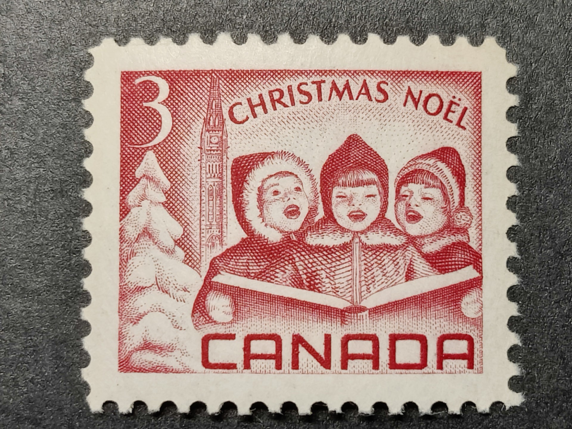 洪涛臻品批发群  精选邮票限时拍卖第一百六十九期 加拿大1966年 圣诞邮票--唱歌的儿童与渥太华和平塔 新票, 精美雕刻版, 原胶完美润亮 相当难得的品相, 漂亮！ 