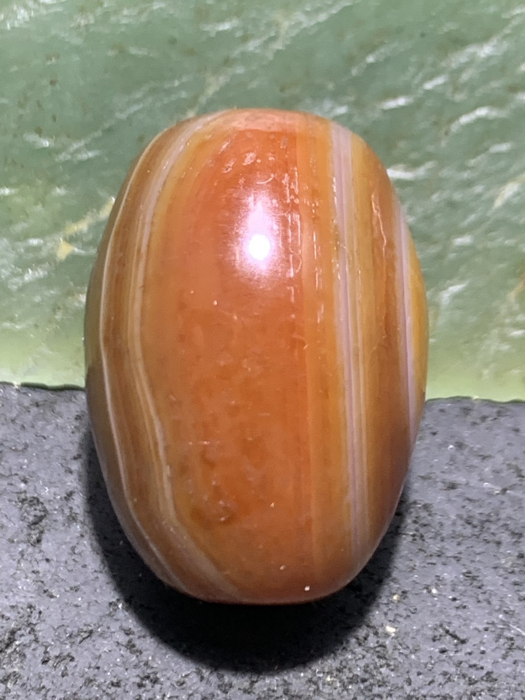 精美高玉化双天眼风化纹缠丝玛瑙大桶珠一颗，