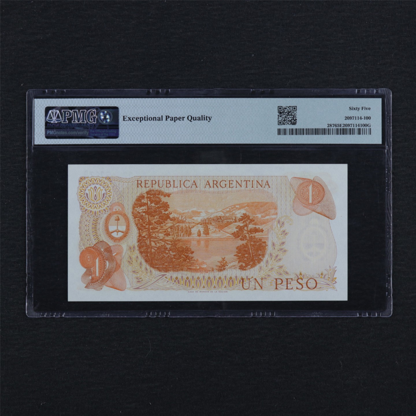 【亘邦集藏】149期拍卖 1970-73年 阿根廷1比索 PMG 65EPQ 02365222