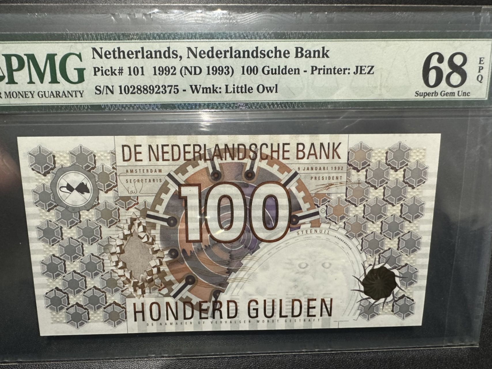《外钞收藏家》第二百四十期（连拍第三场） 1992年荷兰齿轮版100盾 PMG68