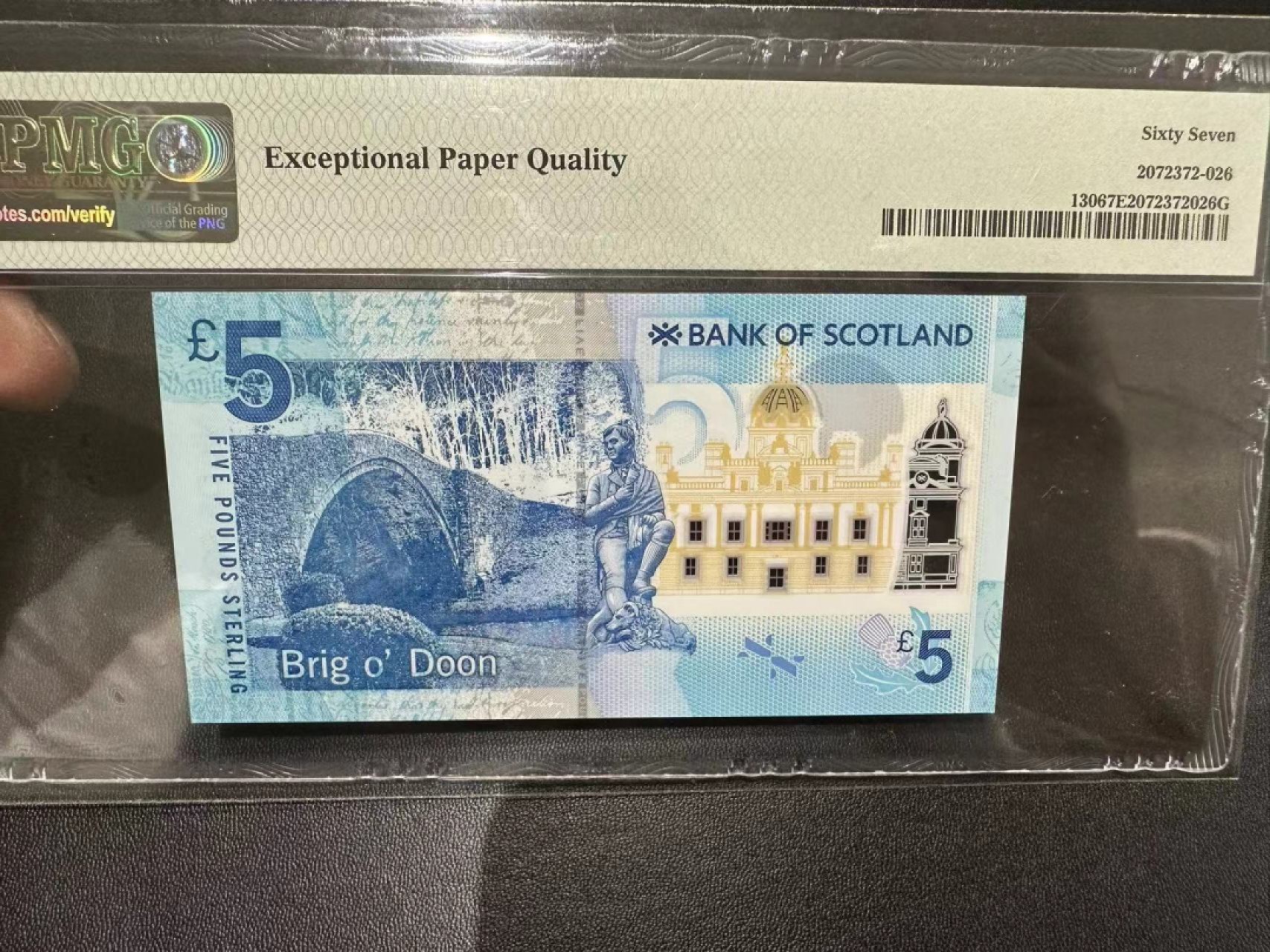 《外钞收藏家》第二百四十期（连拍第三场） 2016年苏格兰5镑 PMG67 无47 AA冠