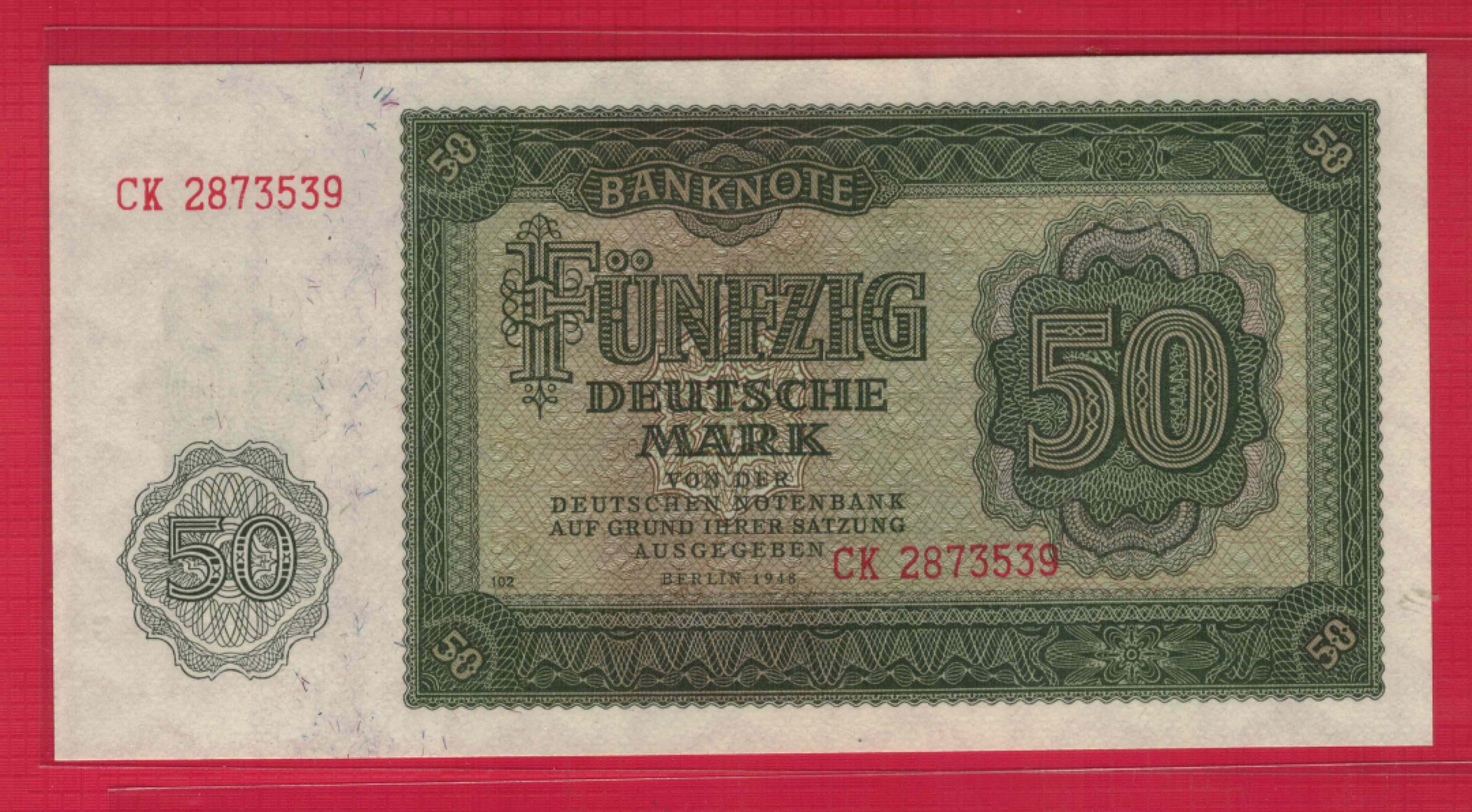 德国(东德 民主德国)1948年50马克 P-14 无4 实物图 UNC