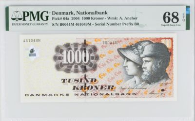 《张总收藏》89期——外币荟萃 欧洲精品 - 丹麦2004年1000克朗最高值PMG68E冠军分 浮雕版