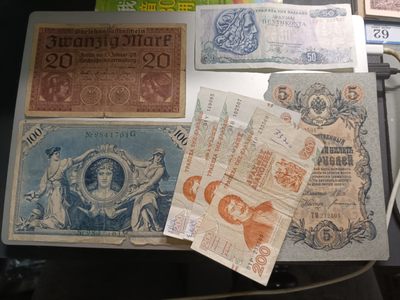 【专场20230209】西风东渐第IX期——欧洲钞/币专场（已更新） - 【拍品001AB】世界混合纸币流通弱品批量七张