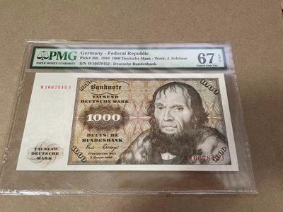 【Blue Auction】✨世界纸币精拍第289期——百慕大18号  - 德国 1980年1000马克 经典舍那 雕刻精美 PMG67EPQ 高分 