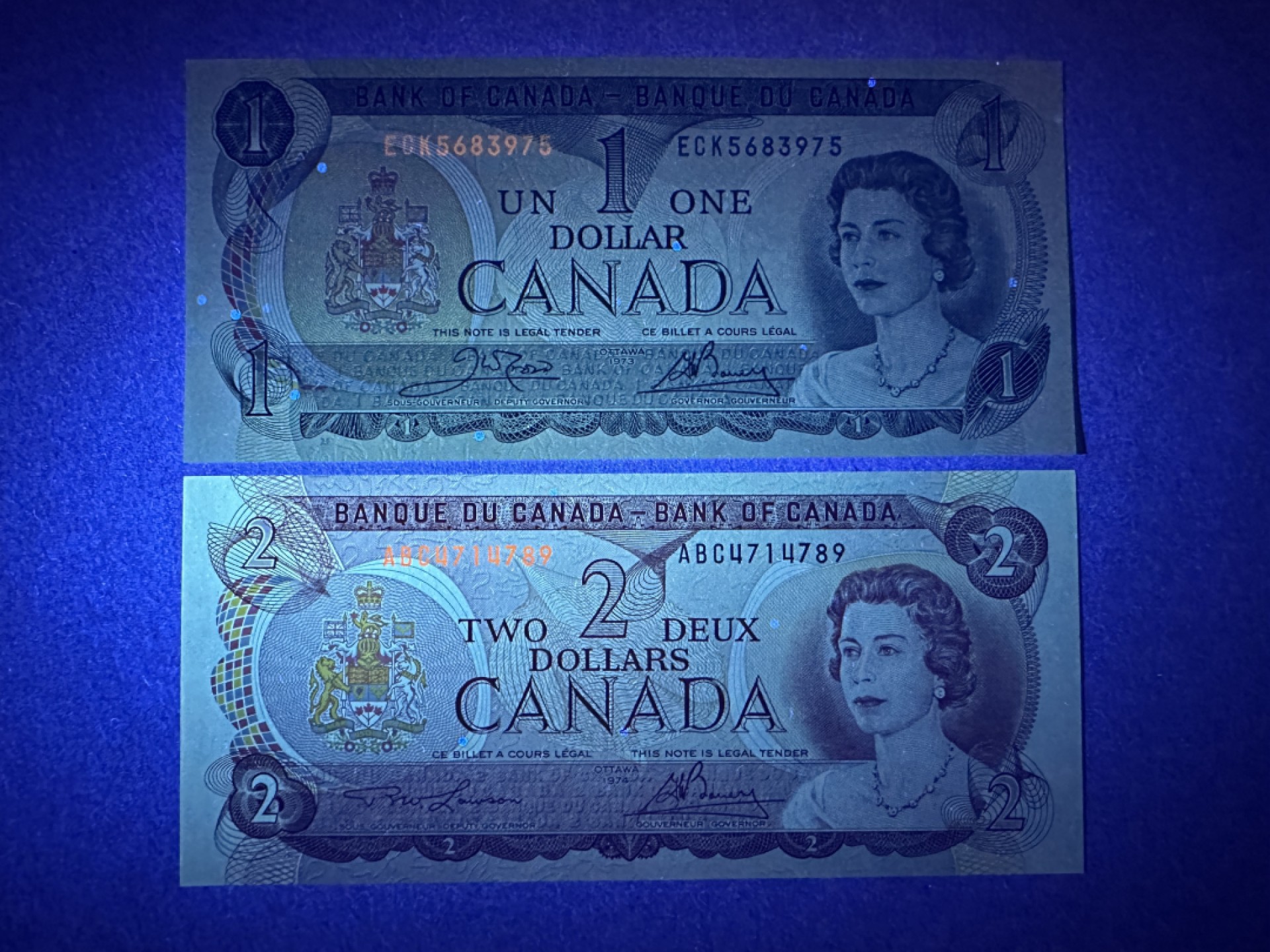 《张总收藏》89期——外币荟萃 欧洲精品 加拿大1、2元2张 UNC 1974年版