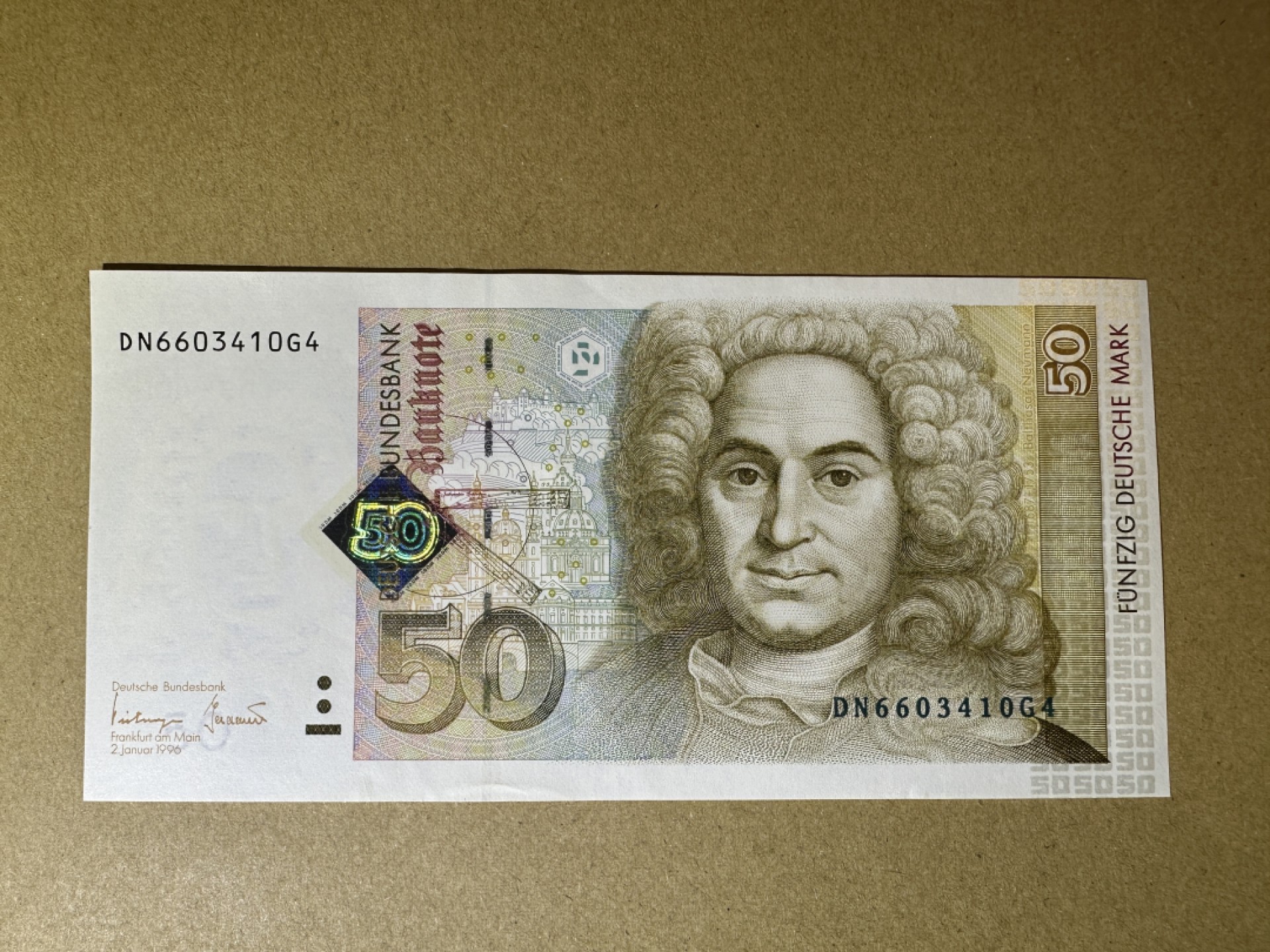《张总收藏》89期——外币荟萃 欧洲精品 德国50马克 UNC 1996年版 德国建筑师约翰·巴塔萨·纽曼 