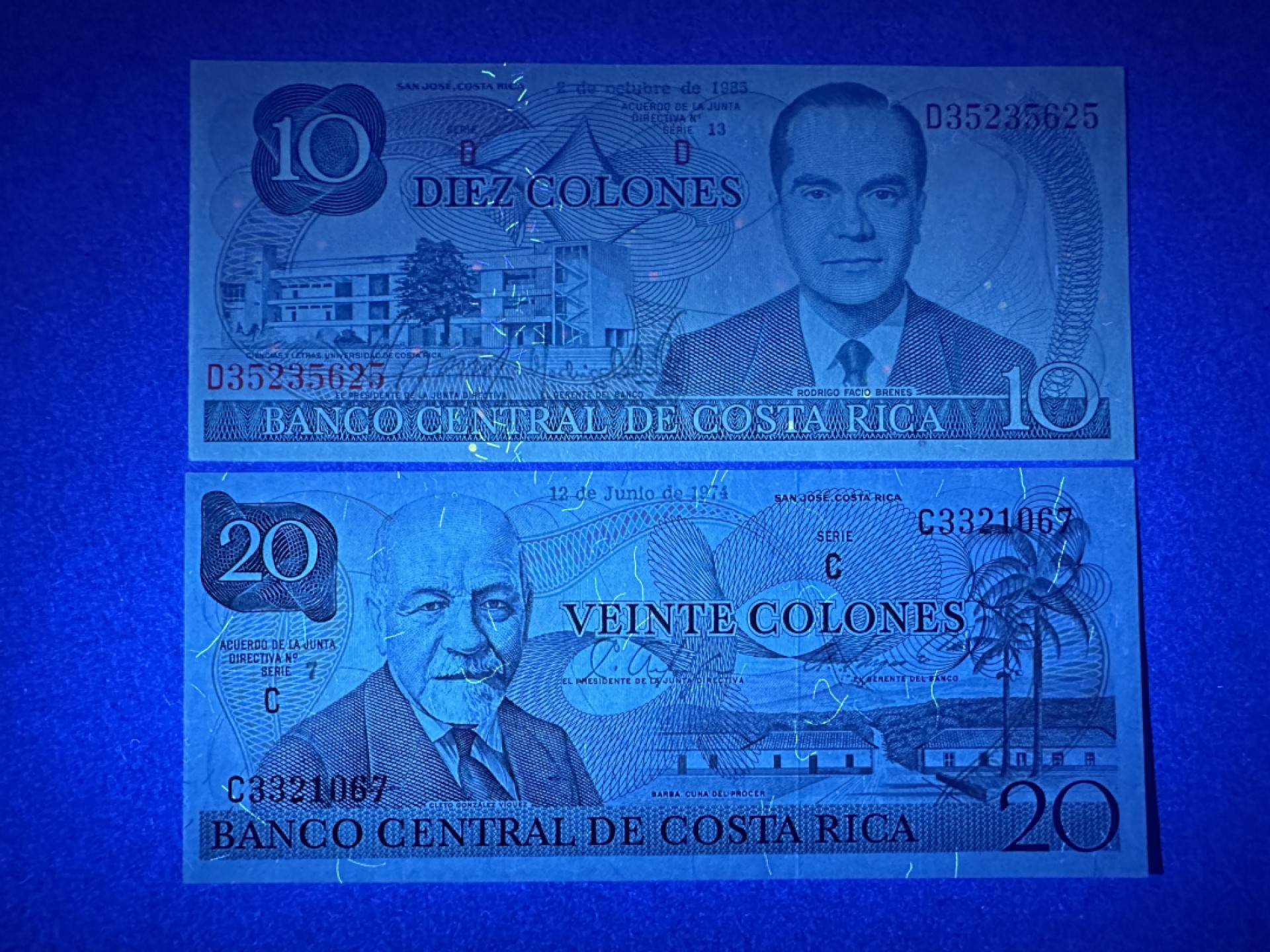 《张总收藏》89期——外币荟萃 欧洲精品 哥斯达黎加10、20元 UNC 1985年版
