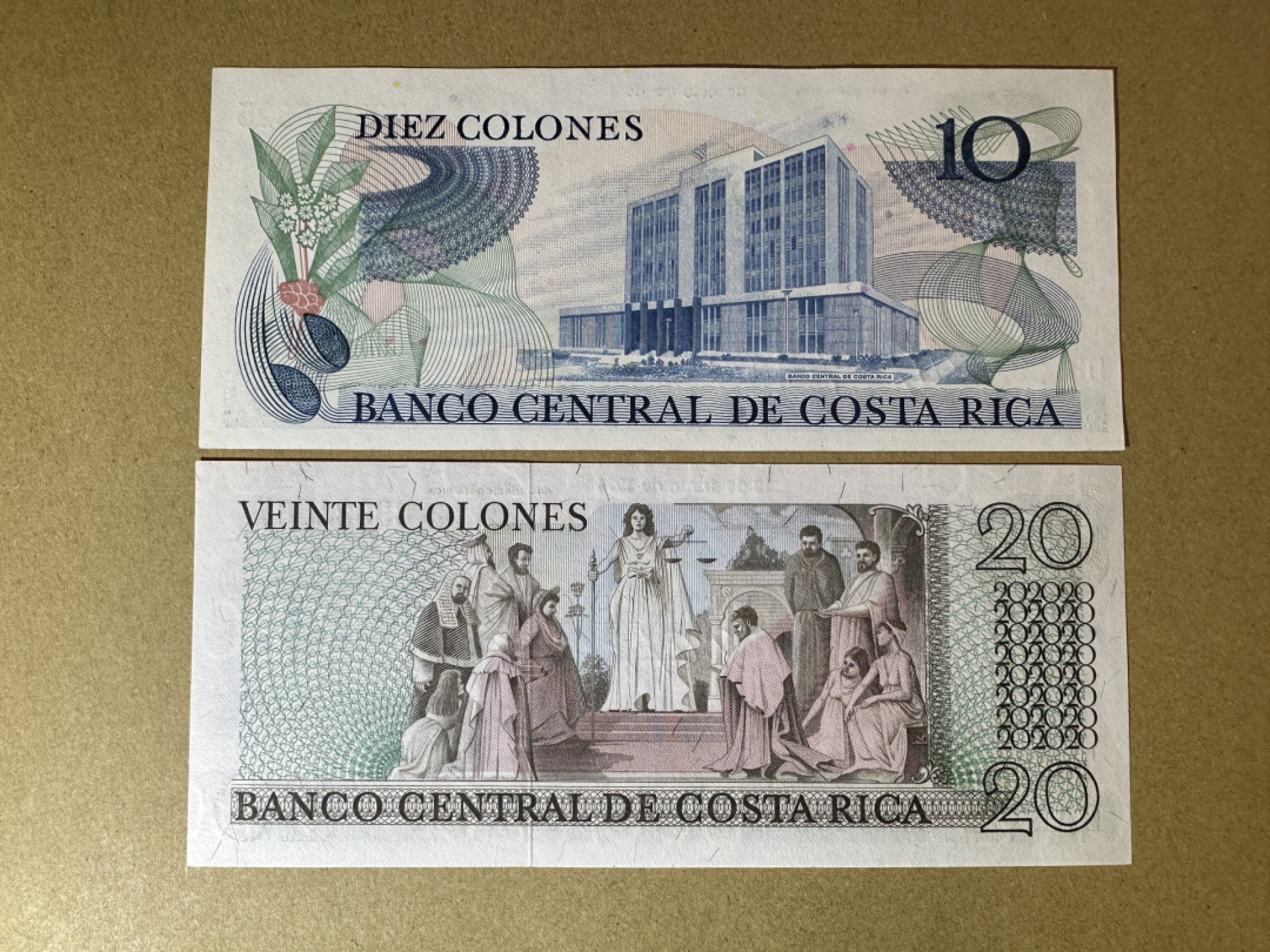 《张总收藏》89期——外币荟萃 欧洲精品 哥斯达黎加10、20元 UNC 1985年版