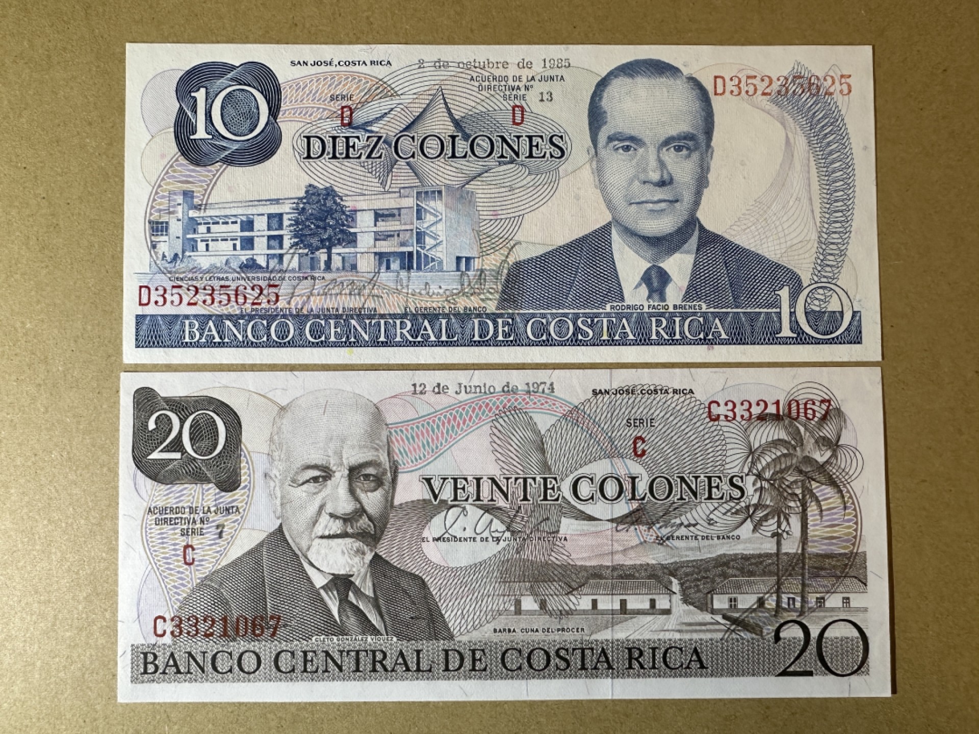 《张总收藏》89期——外币荟萃 欧洲精品 哥斯达黎加10、20元 UNC 1985年版