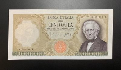 【Blue Auction】✨世界纸币精拍第290期——莫总专场XV - 【a版较少见】意大利 1967年100000里拉 经典曼左尼 极致雕刻 全新UNC