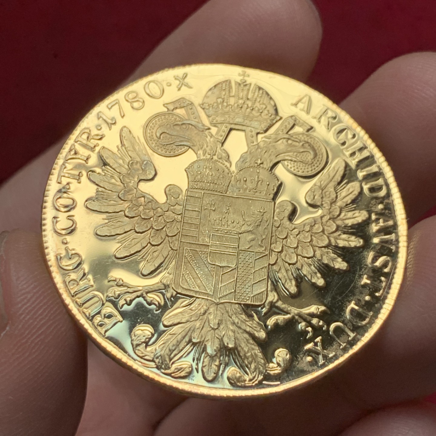 《竞宝斋》第134场-周日，周一连拍 (全场包邮) 1780 奥匈大奶妈泰勒银币（后铸），镀金银币，精制版本 保存的非常好  因为镀金NGC无法评级