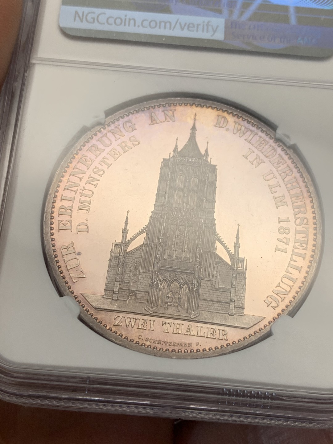 《竞宝斋》第134场-周日，周一连拍 (全场包邮) 亚军分NGC PF63UC 德国 1871年 符腾堡乌尔姆大教堂 2泰勒 大银币 热门品种 品相完美 难得好物