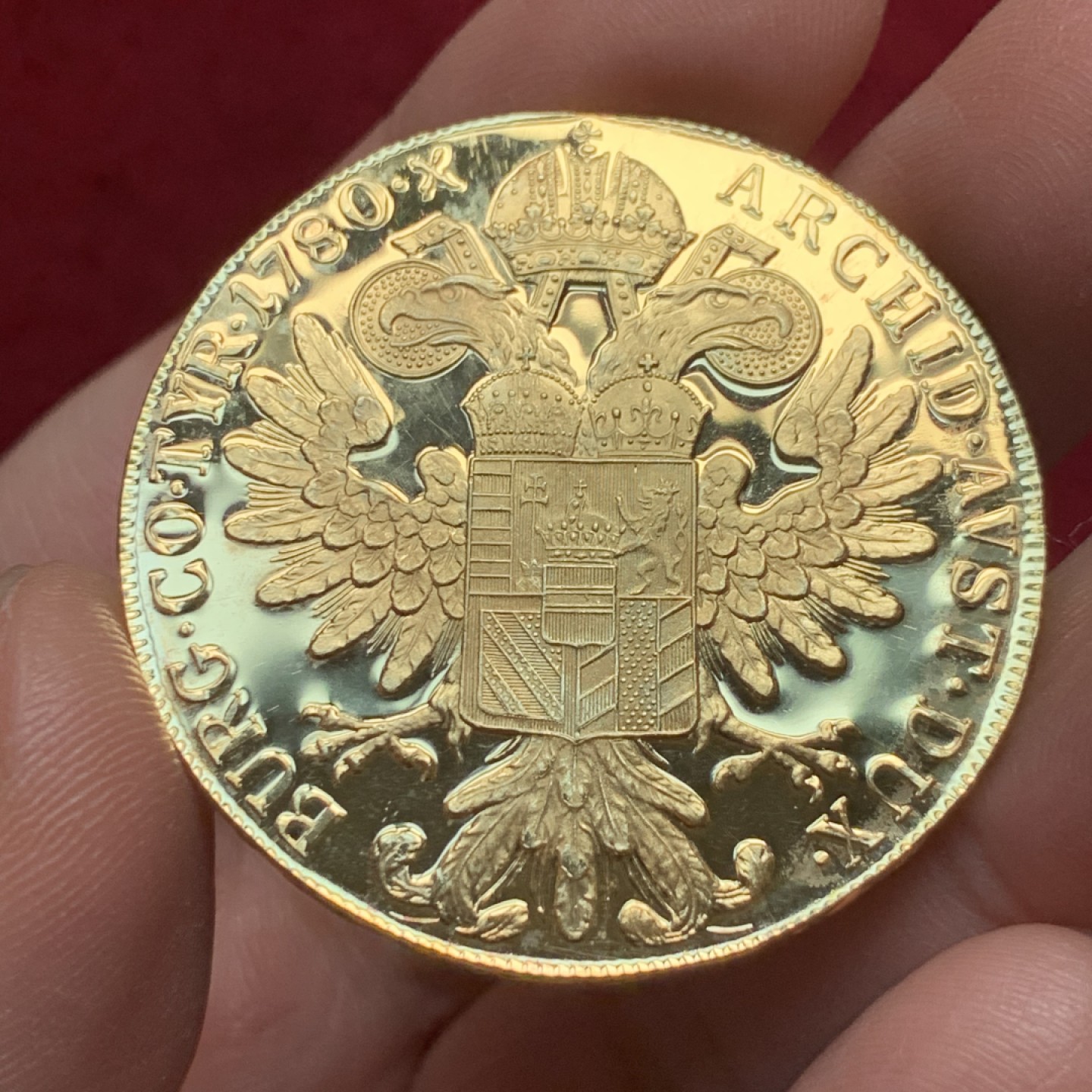 《竞宝斋》第134场-周日，周一连拍 (全场包邮) 1780 奥匈大奶妈泰勒银币（后铸），镀金银币，精制版本 保存的非常好  因为镀金NGC无法评级