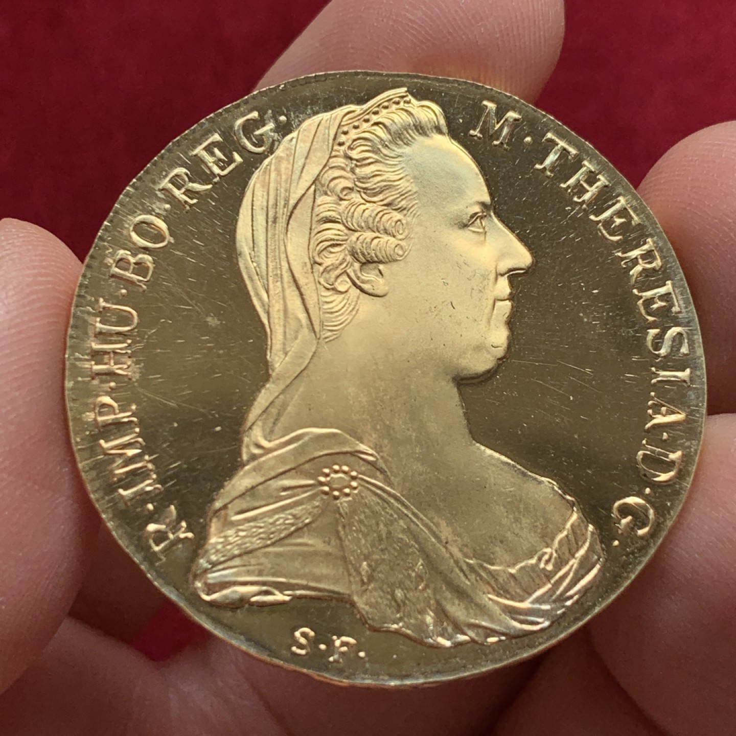 《竞宝斋》第134场-周日，周一连拍 (全场包邮) 1780 奥匈大奶妈泰勒银币（后铸），镀金银币，精制版本 保存的非常好  因为镀金NGC无法评级